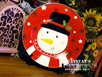 European and American single old goods large 10-inch Red Christmas Snowman Star print Ceramic decorative plate