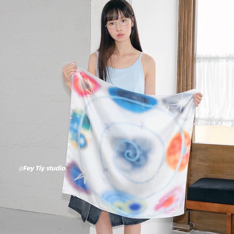 Feytiy Original Candy Universe Square Scarf Women's Fashionable Headscarf for Music Festivals Spring and Summer Korean Style Scarf Feytiy Original Candy Universe Square Scarf Women's Fashionable Headscarf for Music Festivals Spring and Summer Korean Style Scarf
