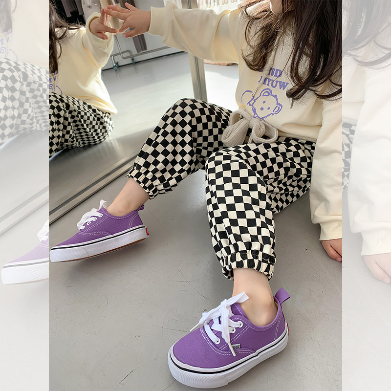 Egg Roll Mm Girl Pants Spring Autumn Outwear 2022 New Children Foreign Pie Trendy Plaid Casual Thick Cotton Pants Sports Pants