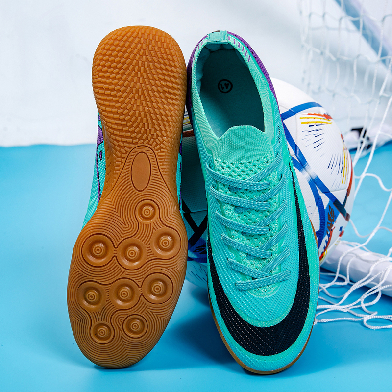 Youth Football Shoes with Rubber Soles for Hard Ground, Flat Indoor Five-A-Side Children's Training Shoes, Non-Studded Ic Sneakers for Men