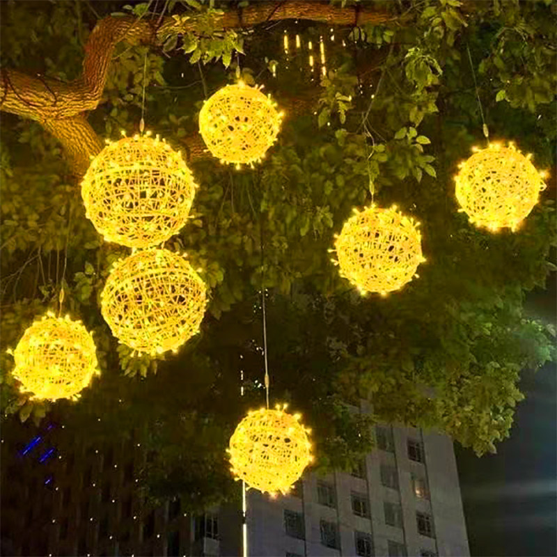 Rattan ball hanging tree LED light outdoor waterproof New Year festival park street lighting starry ball decoration lantern