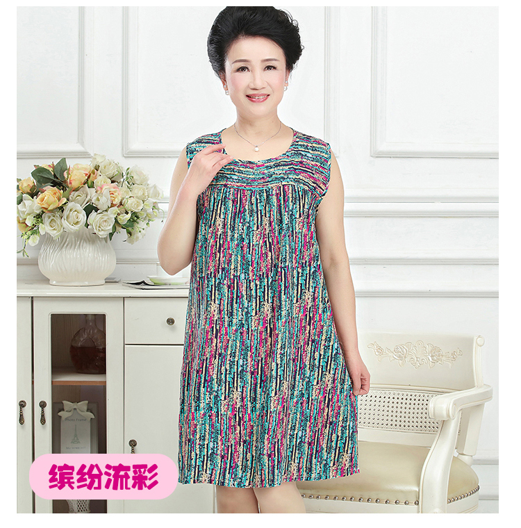 Trung niên và người cao tuổi nightdress của phụ nữ kích thước lớn bông bông nightdress trung niên mẹ cotton lụa đồ ngủ mùa hè bông lụa ăn mặc