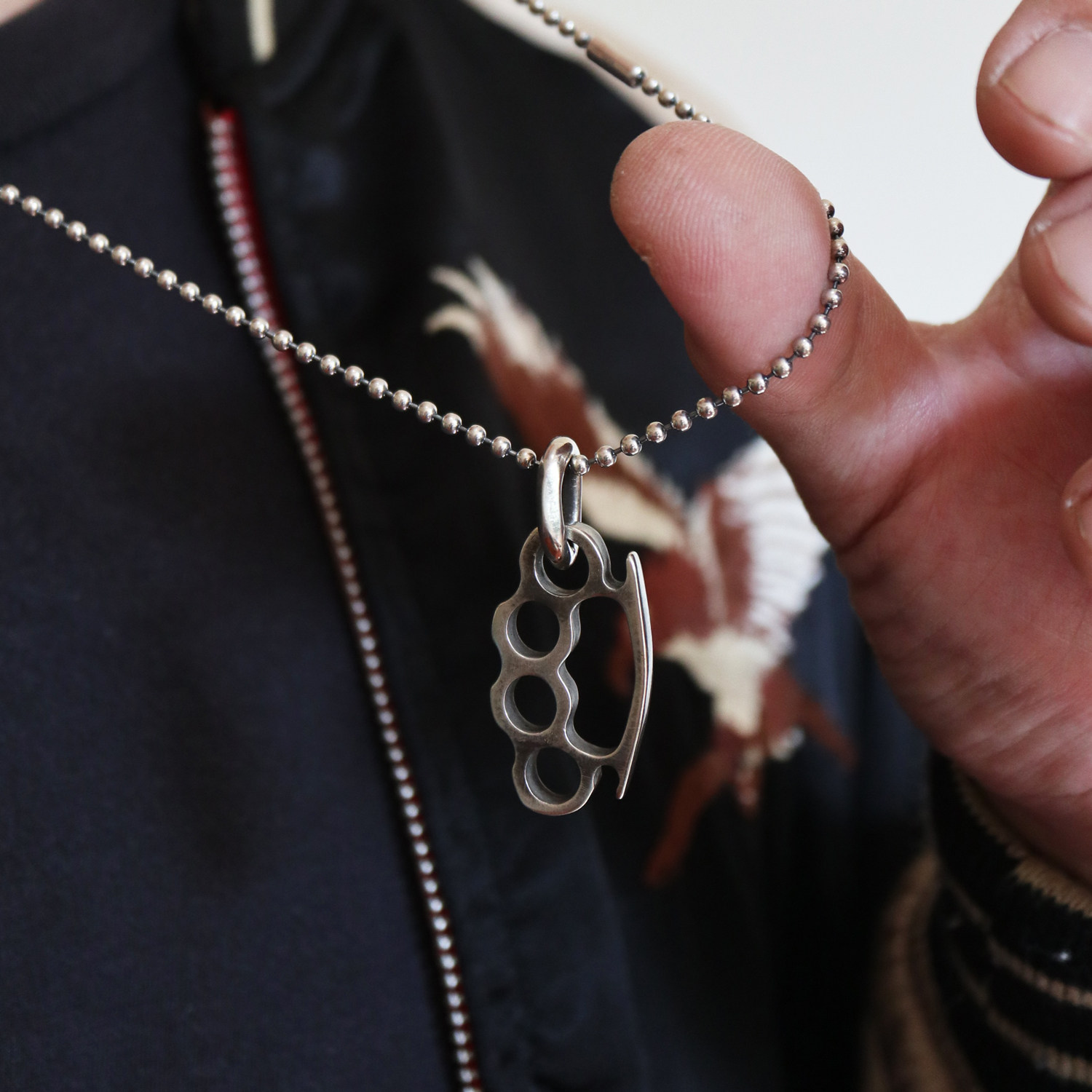 Tom Hardy Freddy The Take Soprano House 925 Sterling Silver Mini Fist Finger Tiger Bead Chain Necklace