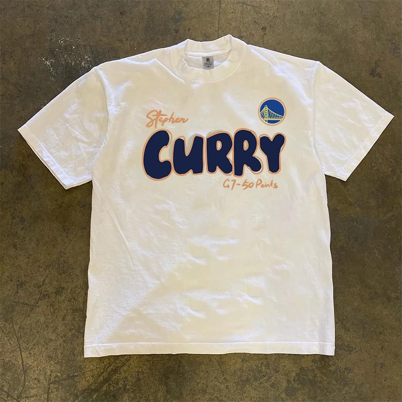 【24H Pure Cotton】260G Heavyweight Curry Print Pure Cotton Short-Sleeve T-Shirt, Summer Loose Fit, Sporty, Niche Design