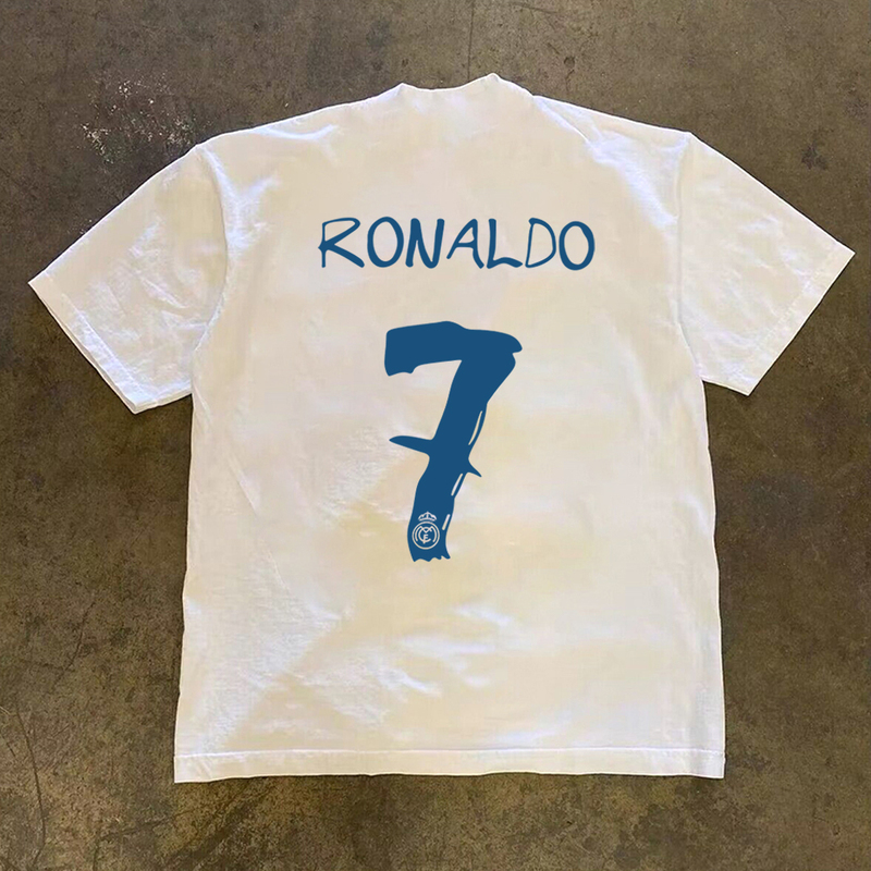 【24H Pure Cotton】260G Ronaldo No. 7 Printed Short-Sleeved T-Shirt, Pure Cotton, Loose Fit, Unisex, Summer 【24H Pure Cotton】260G Ronaldo No. 7 Printed Short-Sleeved T-Shirt, Pure Cotton, Loose Fit, Unisex, Summer