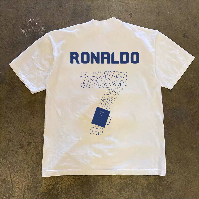 【24H Pure Cotton】Heavyweight Ronaldo No. 7 Pure Cotton Short-Sleeve T-Shirt, Loose Fit, Unique Design, Men's White T-Shirt