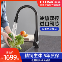 FLOVA Fenghua bathroom black all copper kitchen faucet sink faucet hot and cold water two-in-one head rotatable