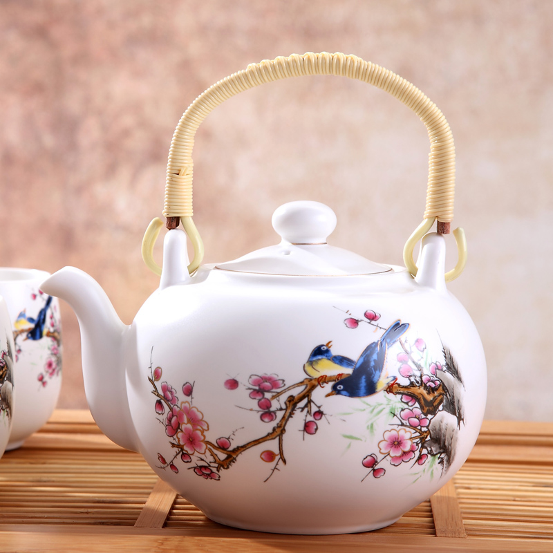 Jingdezhen ceramic product tea sets of household contracted large teapot tea binaural pot girder pot gift package