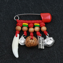 Baby Baby Pressed and Safe Peach Basket Needle Stirrup Silver Lock Dog Tooth Diamond Junction Pin Pendant New Order