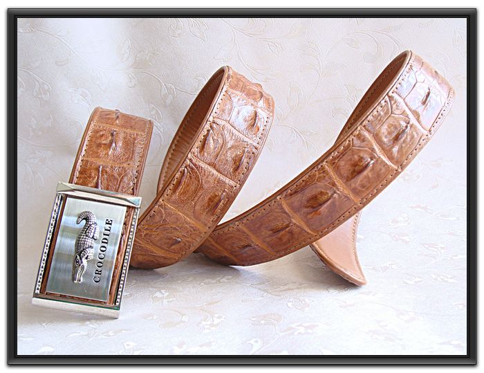 Thai avocado leather strap with eye buckle waist belt single ridge back old crocodile leather strap clear cabin special men's pants with 100 hitch