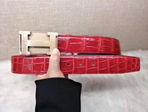 High-grade American crocodile belly belt versatile belly leather leather mens belt bright leather high-gloss version shiny leather flat buckle