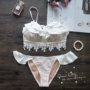 Màu đỏ với hình ảnh kỳ nghỉ suối nước nóng bikini ba điểm ngực nhỏ ba mảnh thu thập hương thơm nhỏ của Hàn Quốc bộ bơi dài tay nữ