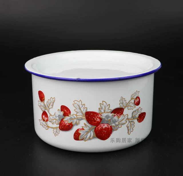 Thêm dày 14CM food cốc thức ăn nhanh tráng men hộp cơm tráng men nồi có nắp nồi men men hộp cơm trưa - Hộp cơm điện sưởi ấm