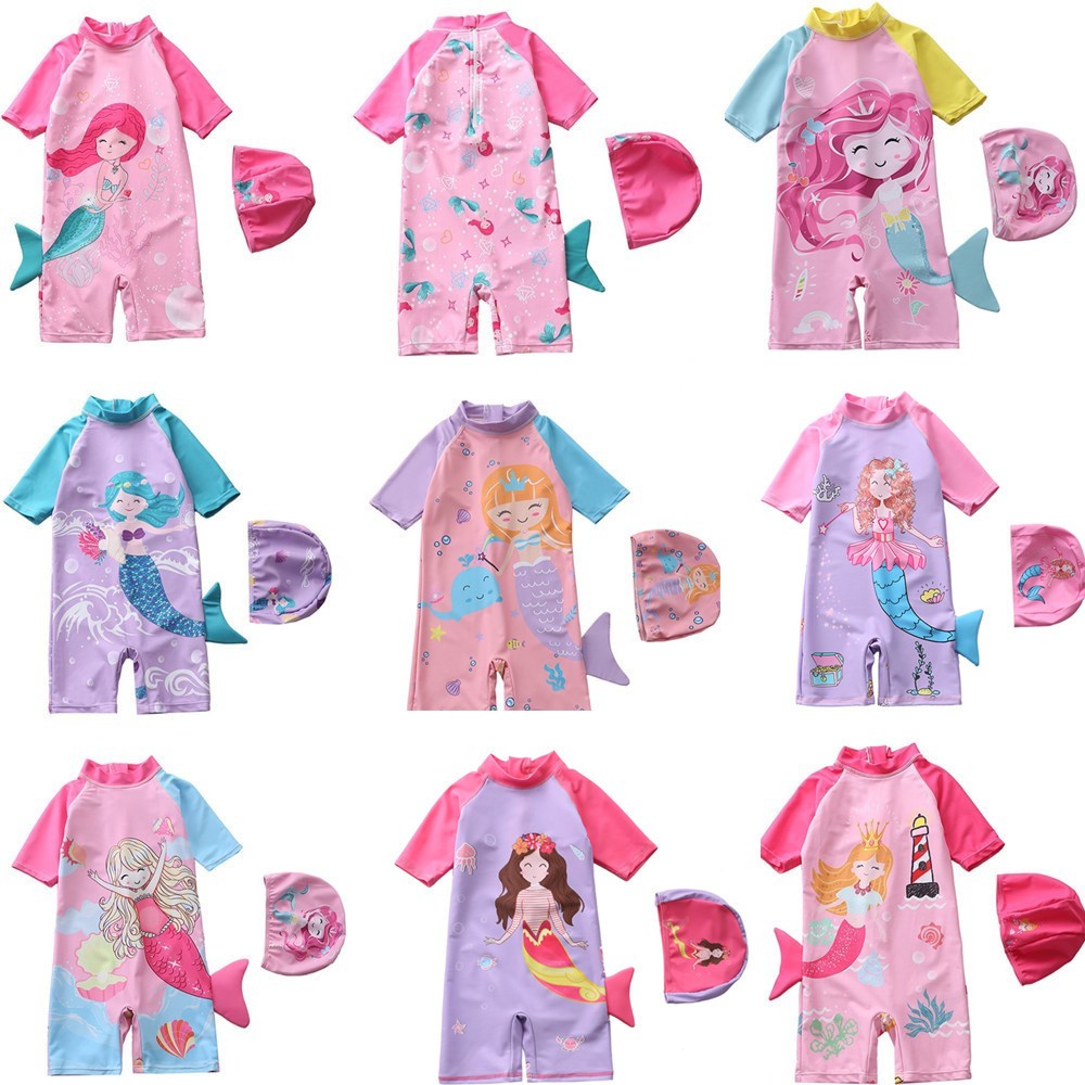 Children's Swimwear Women's Surfing Sunscreen Swimwear Small and Medium-sized Children's Three-dimensional Mermaid Beach Swimming Suit for Girls