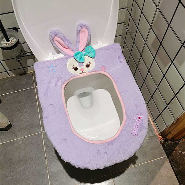 Cute cartoon toilet pad household waterproof universal velcro plush toilet pad winter warm toilet cushion