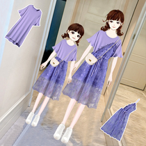 Different parent-child clothing 2021 new summer mother dress foreign style purple dress fashion temperament high-end