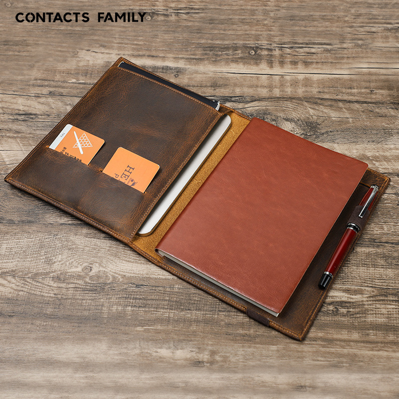 Cowhide Genuine Leather A5 Notebook Protective Cover with Pen Slot, Tablet 7.9/ 8.3inch Storage Bag, Journal Cover
