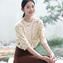 Temple Mountain Wen also Yushu Abstract Art Stamp 19 Mmi pearl satin minimalist Temperament Short Sleeve Shirt T-shirt