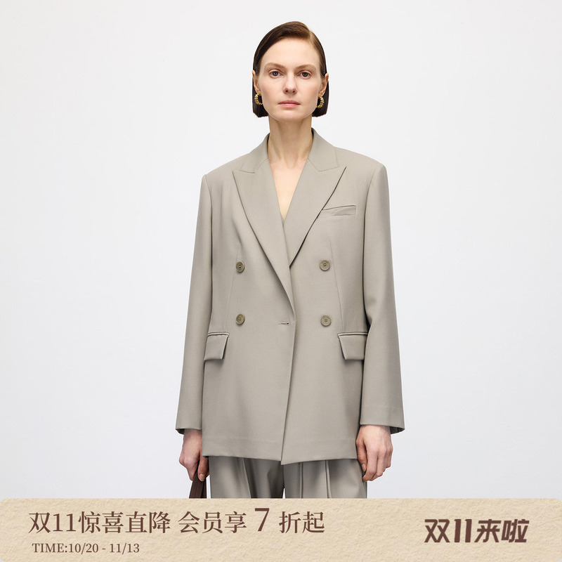 Yaling [Series] Sihui/Fine Wool Smart Commuting Double-Breasted Notch Lapel Blazer for Women, Spring and Autumn