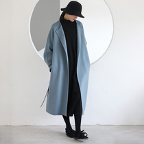 Monastery mountain Wen also Drink Lake long coat female Australian pure new wool water corrugated double face for winter opening strap dresses