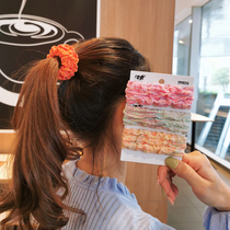 Korean version Color High-elastic No seam Hair Rope Towel Ring Head Rope Female Sweet 100 lap Temperament Wide Side Hair Ring Leather Cover