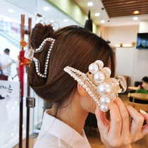 South Korea sweet Pearl hairclip back of the head bath hair catch Korean elegant size hairpin top clip simple grab clip