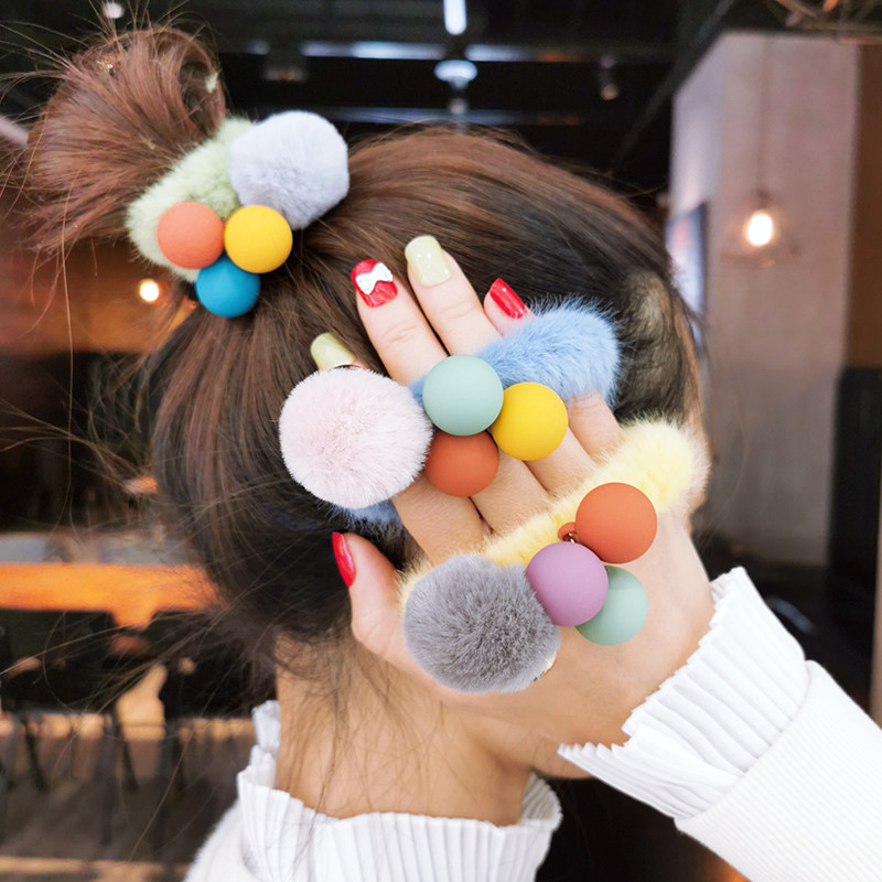 Hair rope female Korean sweet hair ball head rope Hair ring net red headdress girl high elastic tie hair rubber band leather cover