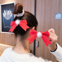 Autumn Winter Red Butterfly Knot Hair Rope Ferret Hair Leather Fascia Pan Hair Leather Fascia Hair Rope Sweet Beauty Brief Duckbill Clip Hair Accessories