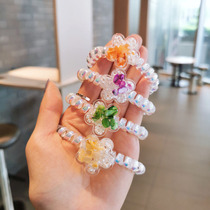 Small Fresh Flowers Telephone Line Hair Cord Pearl 100 hitch Hair Leather Fascia Sweet disc hair Rope Hair Ring Leather sleeve Female
