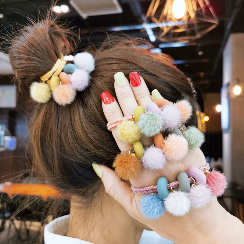 Head rope female Han hair ball sweet super fantastic hair leather band red sin hair leather sleeve hair bracelet