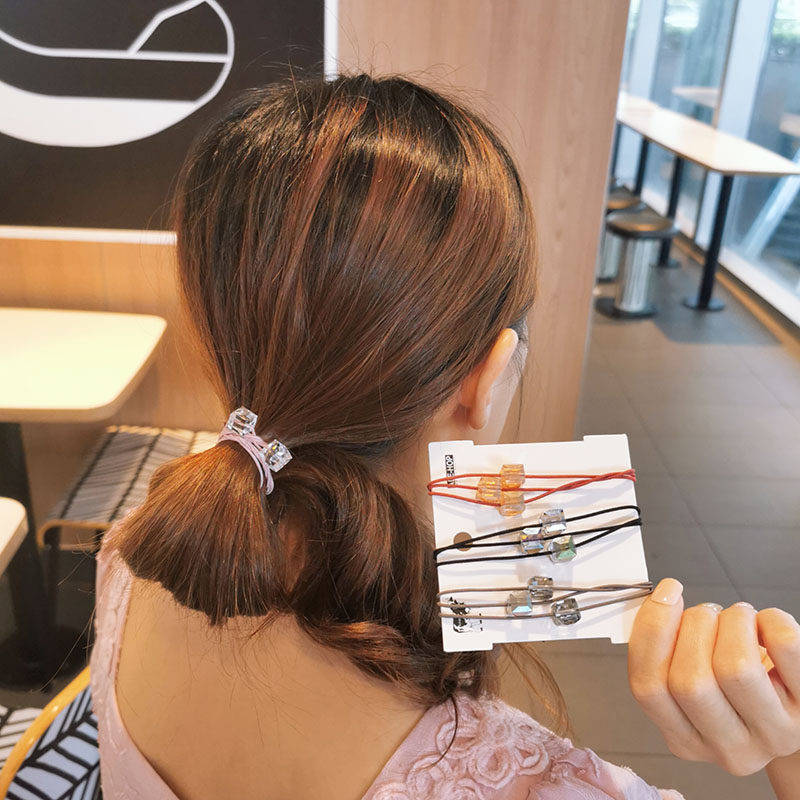 Korean simple crystal net red ins hair rope Sen department beautiful hair circle tie hair band female plate hair rope leather case