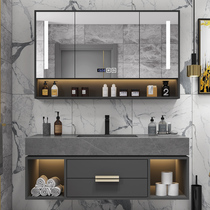 Rock plate one-piece basin Bathroom cabinet combination Nordic light luxury bathroom sink sink Face wash basin basin cabinet Intelligent