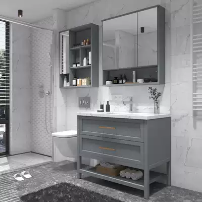 Modern simple light luxury bathroom cabinet combination Nordic washbasin washbasin cabinet solid wood powder room washbasin floor