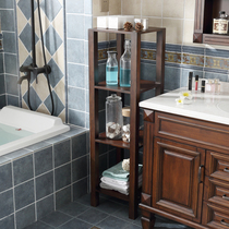 Bathroom floor-standing solid wood shelf American country pastoral Nordic Bathroom side cabinet Side cabinet Small vertical cabinet