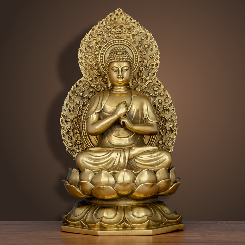 黄铜大日如来佛像家用供奉佛像摆件中式风格佛堂摆饰纯手工铜质佛像本命