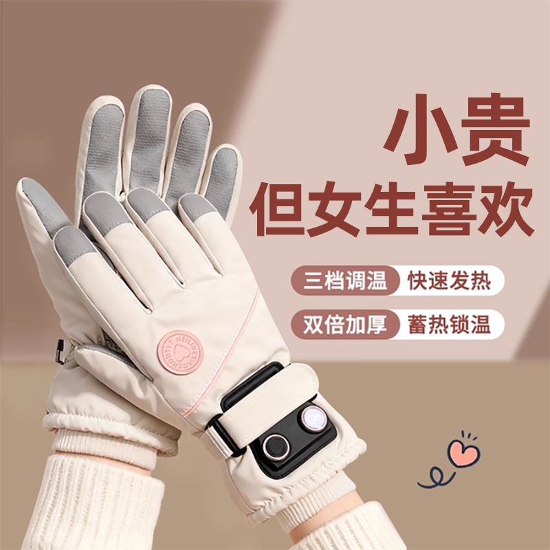 Birthday Gift for Girlfriend, Wife, Best Friend, Ladies: Practical Waterproof Three-Level Temperature-Adjustable Heating Gloves for Women