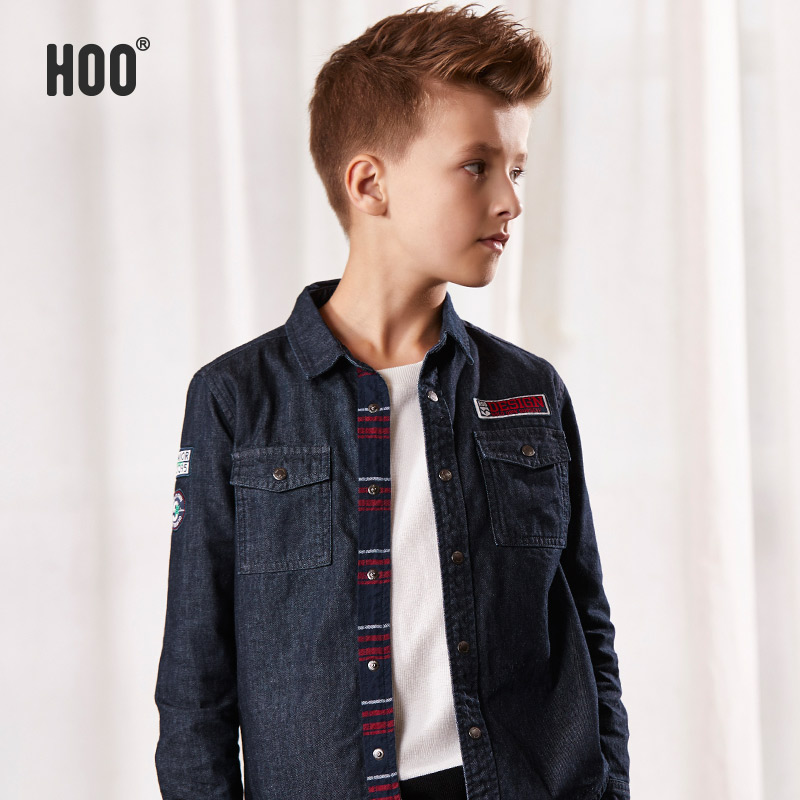 2020 mùa xuân và mùa thu mặc áo mới cậu bé bông denim trong ve áo trẻ em giải trí cũ chỉ cổ áo sơ mi.