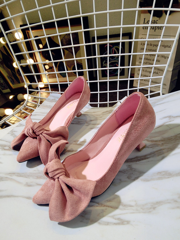 Trạm châu âu sản phẩm mới chỉ ba chiều bow stiletto gót cao gót giày mèo giày thấp giày đơn giày thuyền giày của phụ nữ