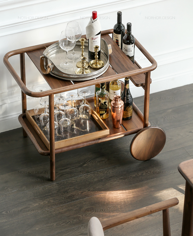 Bắc Âu ELMOOD thủ công đồ nội thất bằng gỗ rắn Trung Quốc Đông Bắc Mỹ Đen Walnut SENNA Xe ăn - Bàn trà bàn trà tròn