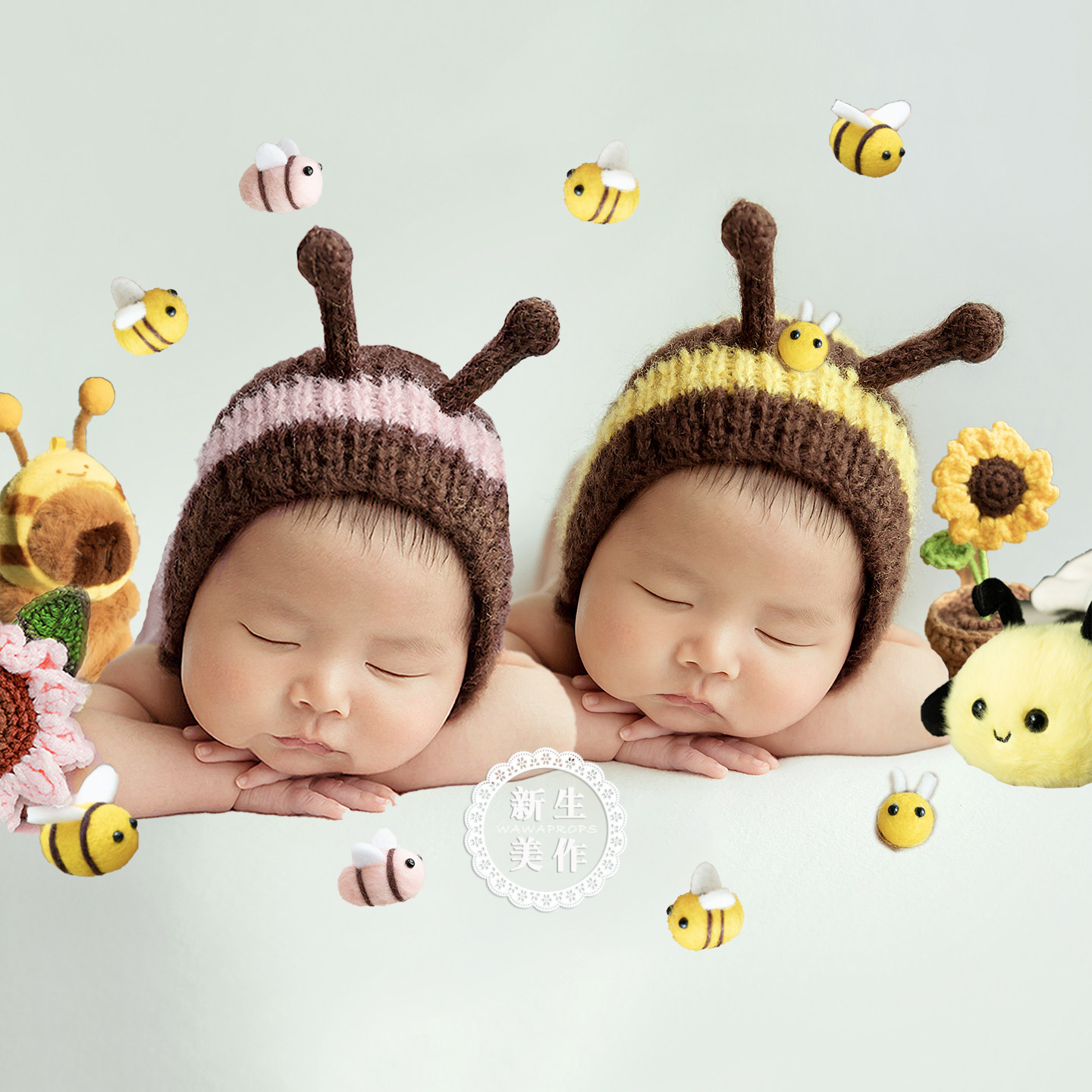 新生儿摄影秋冬可爱小蜜蜂帽子满月月子婴儿宝宝拍照道具玩偶娃娃评价- 淘宝网, image size:1440x1440