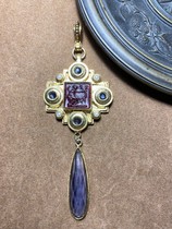Italy m c sterling silver gold-plated glazed cameo natural amethyst pendant 1850 deposit 925