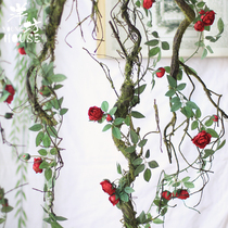 Yangfang simulation rose vine wall hanging fake flower decoration living room air conditioning winding plastic wreath wedding shooting props