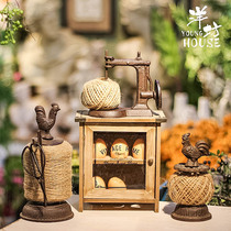 Yangfang Rooster ornaments spool cast iron flower shop simple retro hemp rope Winder American Japanese grocery props