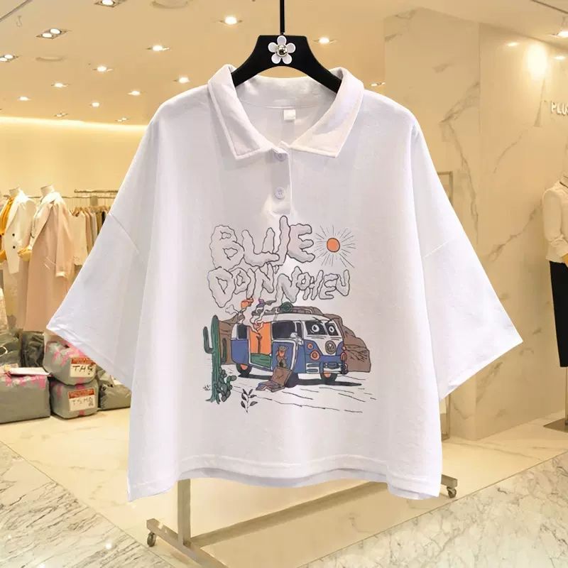 Xiaoshan Pure Cotton Cartoon Short Polo Shirt Short-Sleeved T-Shirt for Women 2025 Summer New Style Student Loose Top