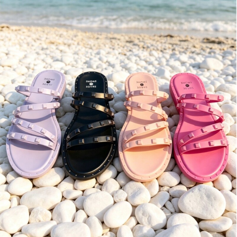 Shade Shore Studded Flat Sandals Women's Summer Free Shipping Fashionable Versatile Roman Style Sandals