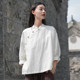 Cotton and linen tops 2024 new style literary retro Chinese style tea clothes for women spring and autumn high-end ramie plate button long-sleeved T-shirt