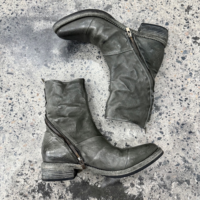 Dark Pioneer Washed and Distressed Hand-Stitched Goodyear First-Layer Kangaroo Leather Rotating Zipper Chelsea Leather Boots 2601