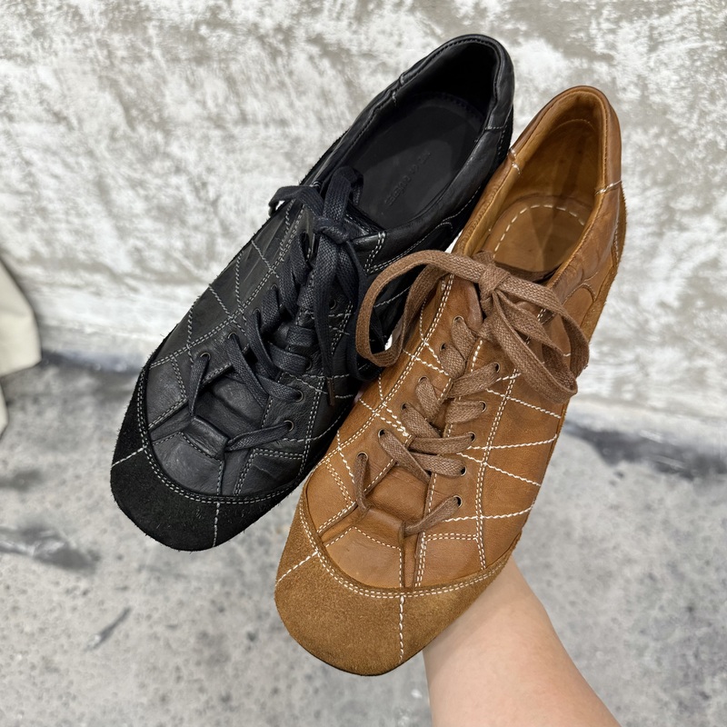 Square-Toe Kangaroo Leather Washed Lace-Up Thin-Soled Versatile Casual Vintage German Training Shoes Square-Toe Kangaroo Leather Washed Lace-Up Thin-Soled Versatile Casual Vintage German Training Shoes