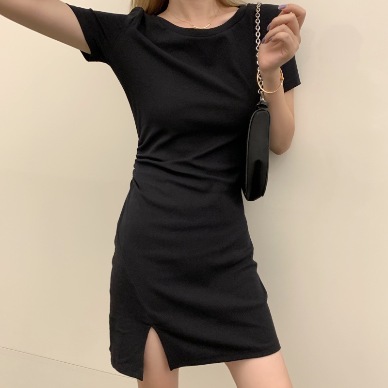 Little Black Dress 2026 New Summer Thin Dress Elastic Bodycon Waist Slimming Plus Size Dress for Women