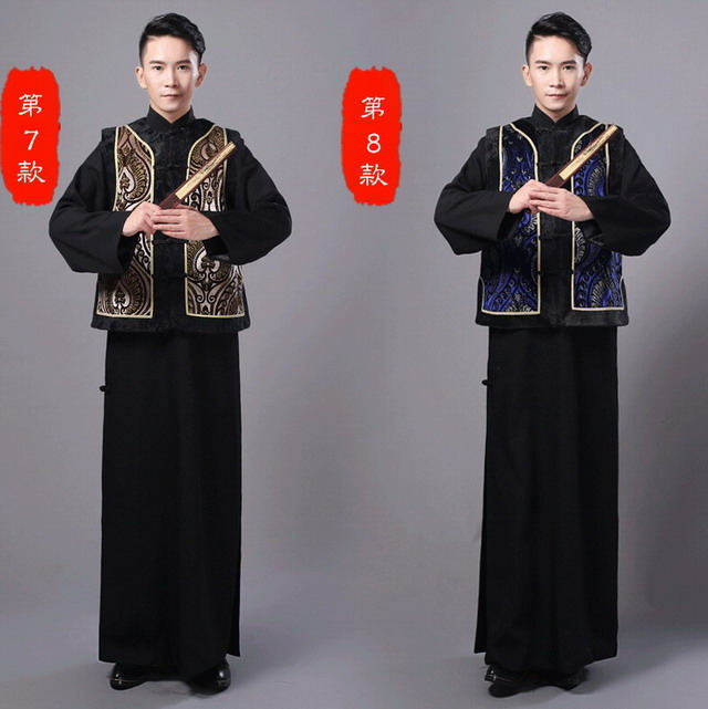 Mới màu rắn trang phục cũ quốc phục phong cách Trung Quốc Đàn ông Trung Quốc Tang phù hợp với trang phục địa chủ XF13 bo dan toc cho nam nu